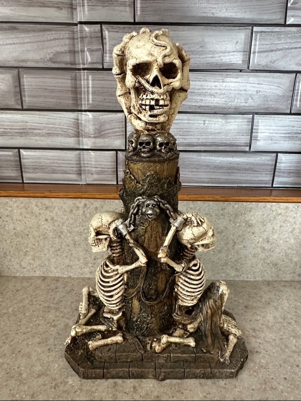 Bone Skull Gothic knife Holder - Cream and Brown Home Art